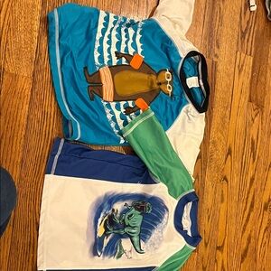Gymboree Kids Swim Rashguards - Blue and Green 3t and 4t